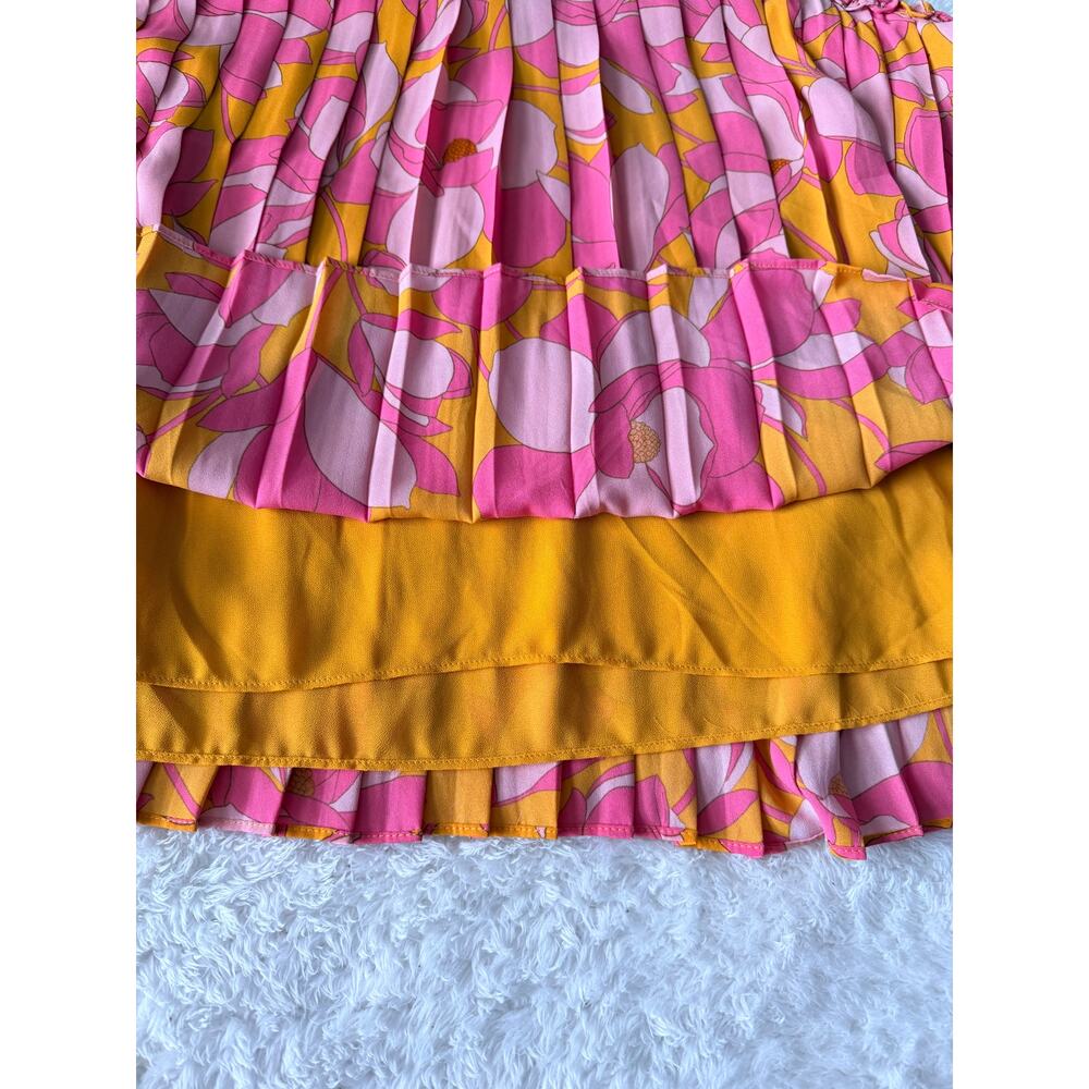 DR2 Pink Orange Floral Pleated Ruffle Sleeve Tunic Blouse XL Retro Resort - Picture 7 of 8